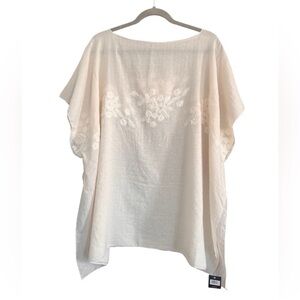 Victoria Leland Women’s Gauzy Embroidered Poncho One Size Beige White